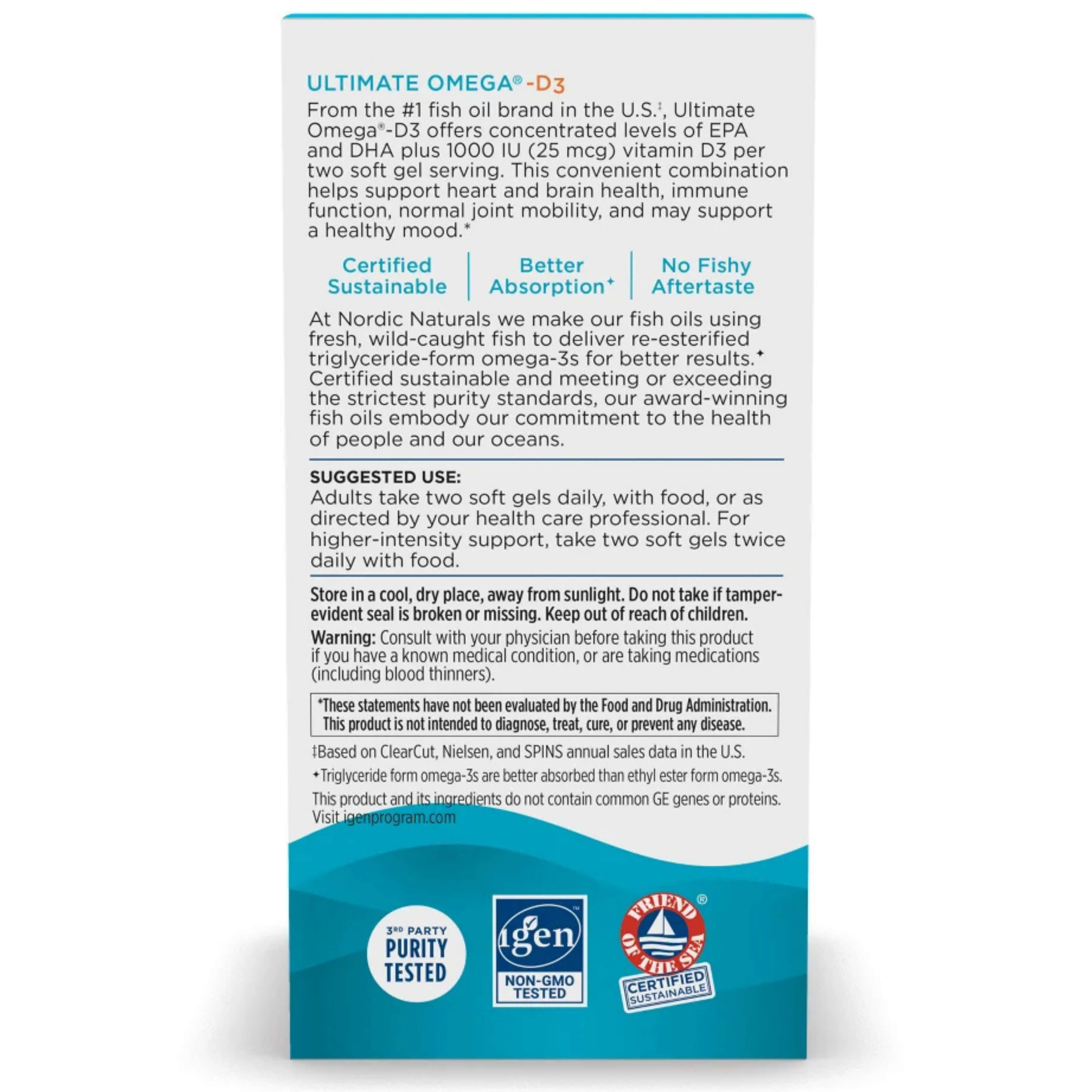 Nordic Naturals - Ultimate Omega-D3, Fish Oil 1280 mg, Lemon – 120 Softgels