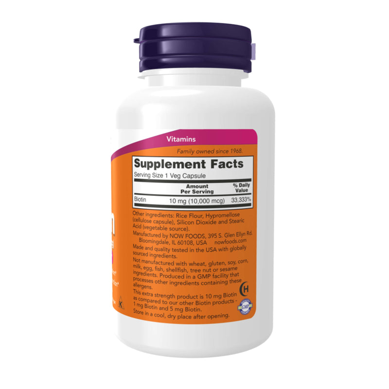 NOW Foods Biotin 10 mg Extra Strength – 120 Veg Capsules