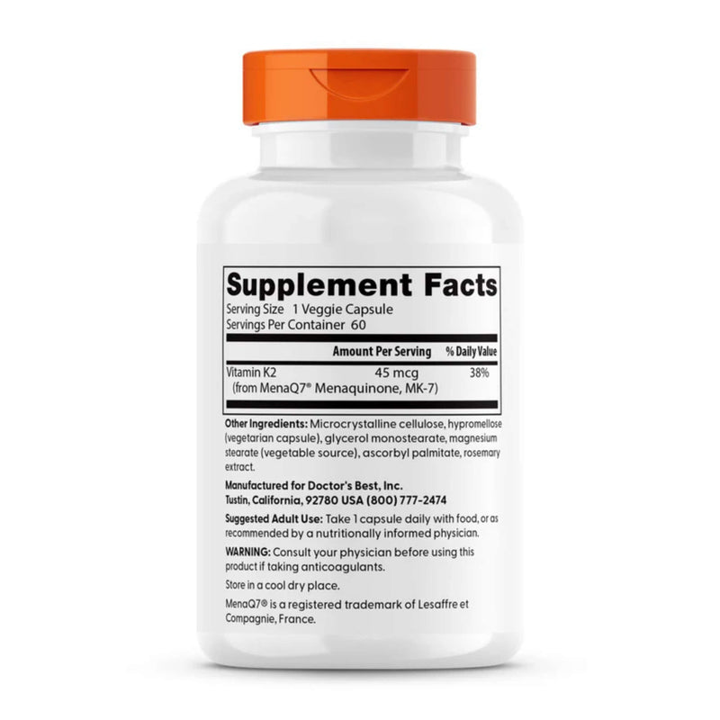 Doctor’s Best Natural Vitamin K2 MK-7 with MenaQ7 – 45 mcg – 60 Veg Capsules