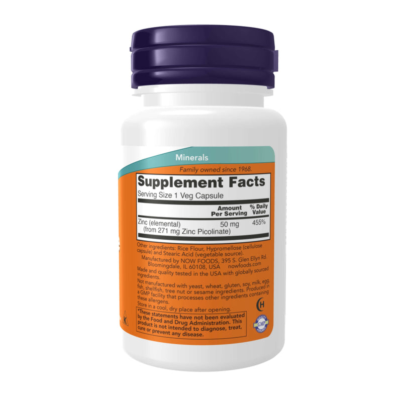 NOW Foods Zinc Picolinate – 50 mg – 120 Vegetarian Capsules