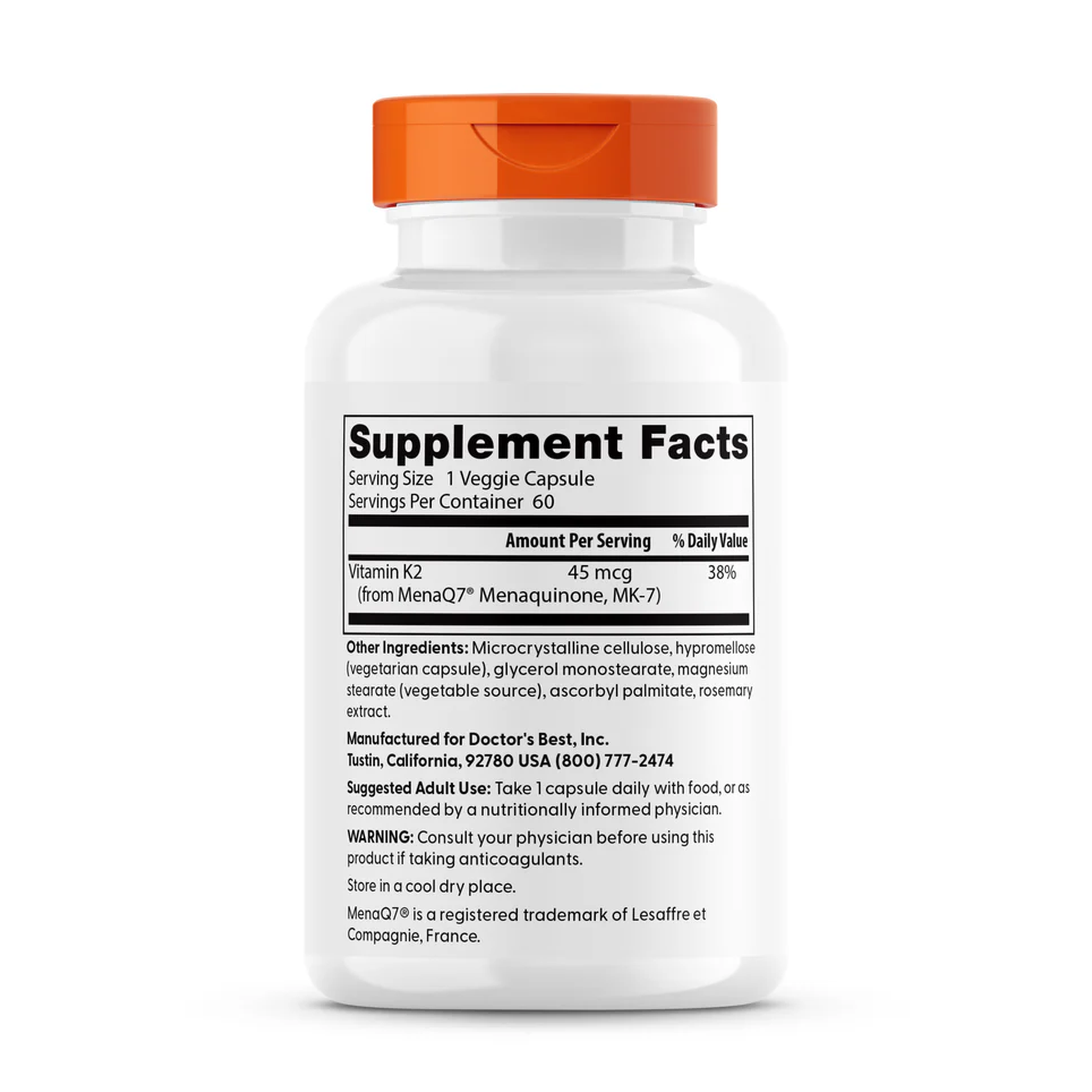 Doctor's Best - Natural Vitamin K2 MK7 with MenaQ7 - 60 vcaps